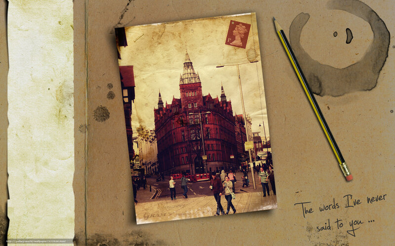 vintage postcard with city scene