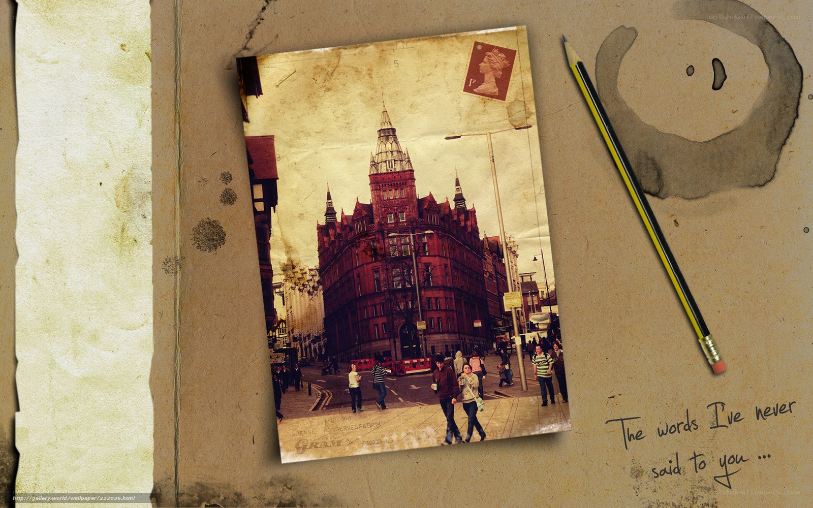 vintage postcard with city scene