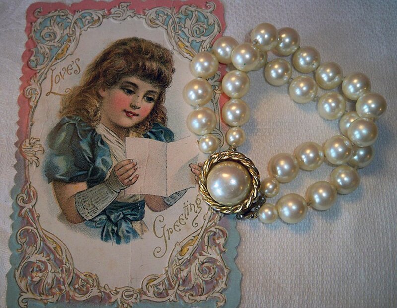 Vintage Postcard with Pearls
