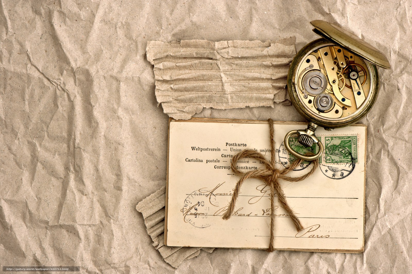 Vintage postcard with pocket watch
