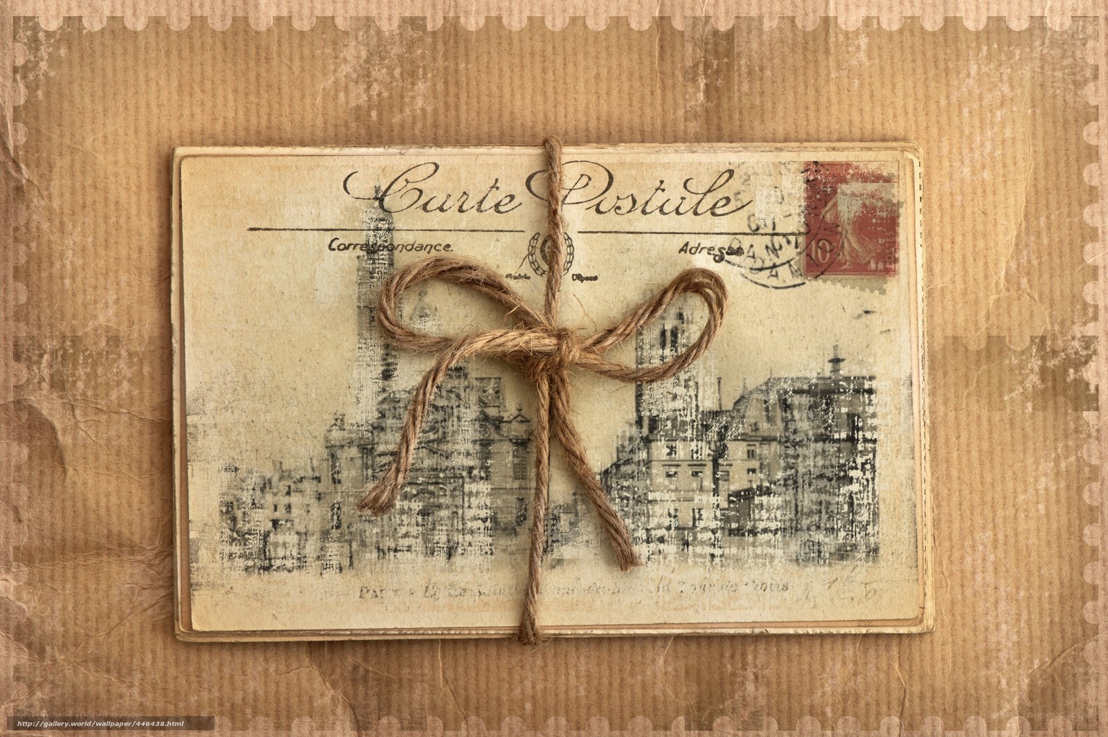 vintage postcard with twine bow