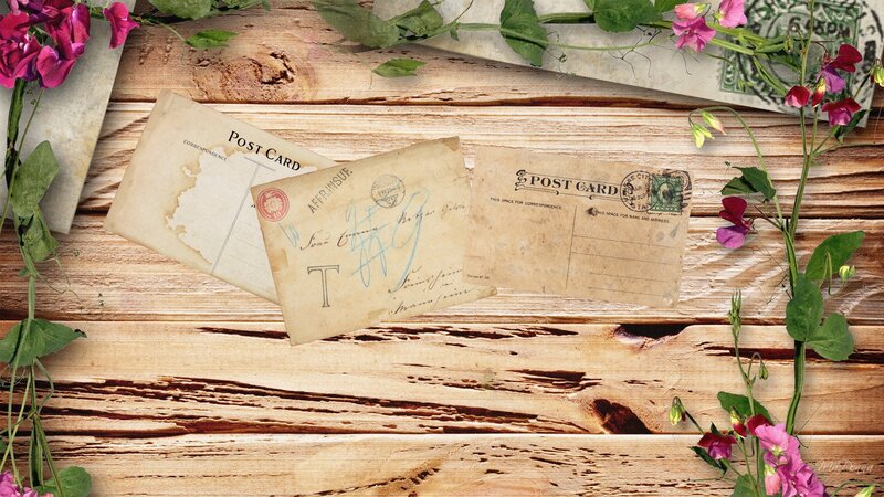 Vintage Postcards on Wood