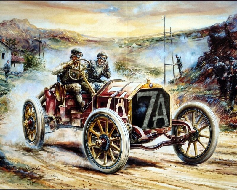 Vintage race car on dirt road