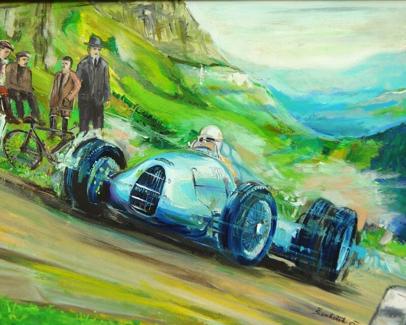 Vintage race car on mountain road