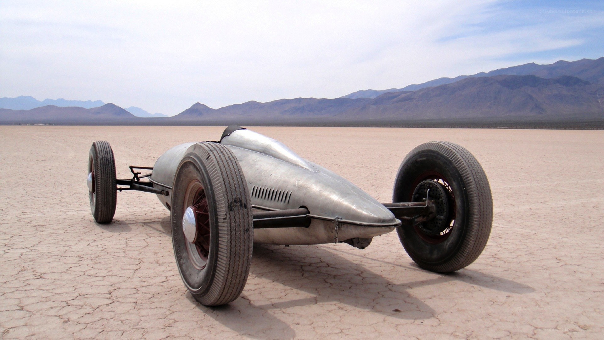 Vintage race car on salt flat