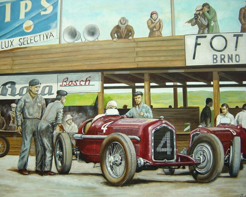 Vintage race car pit stop