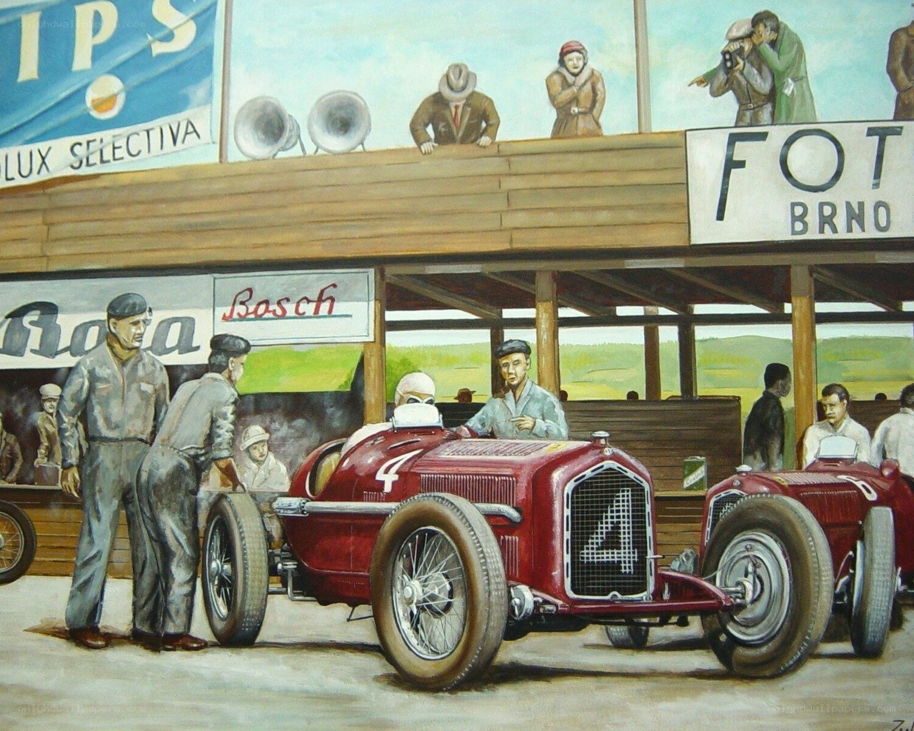 Vintage race car pit stop