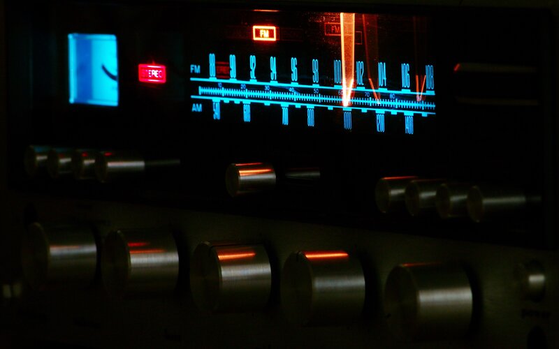 Vintage radio display in dark room