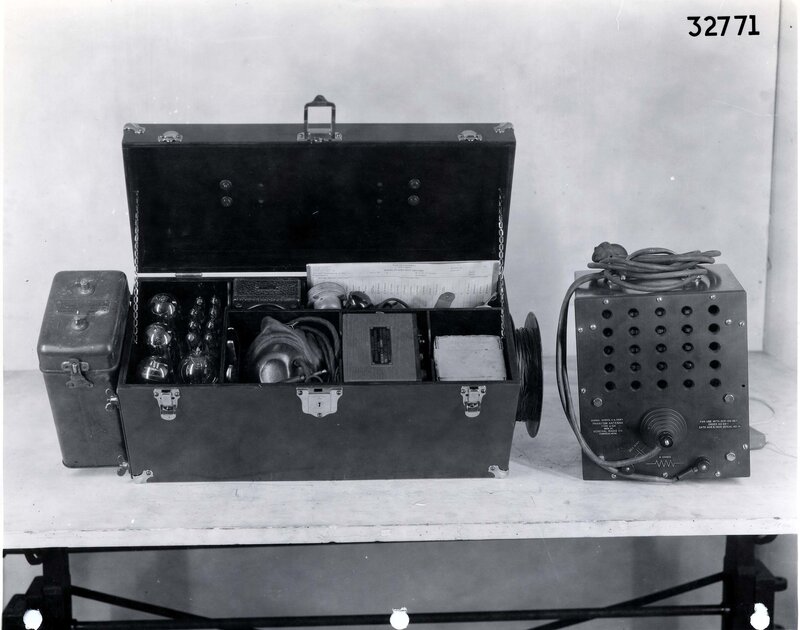 Vintage radio equipment in a case