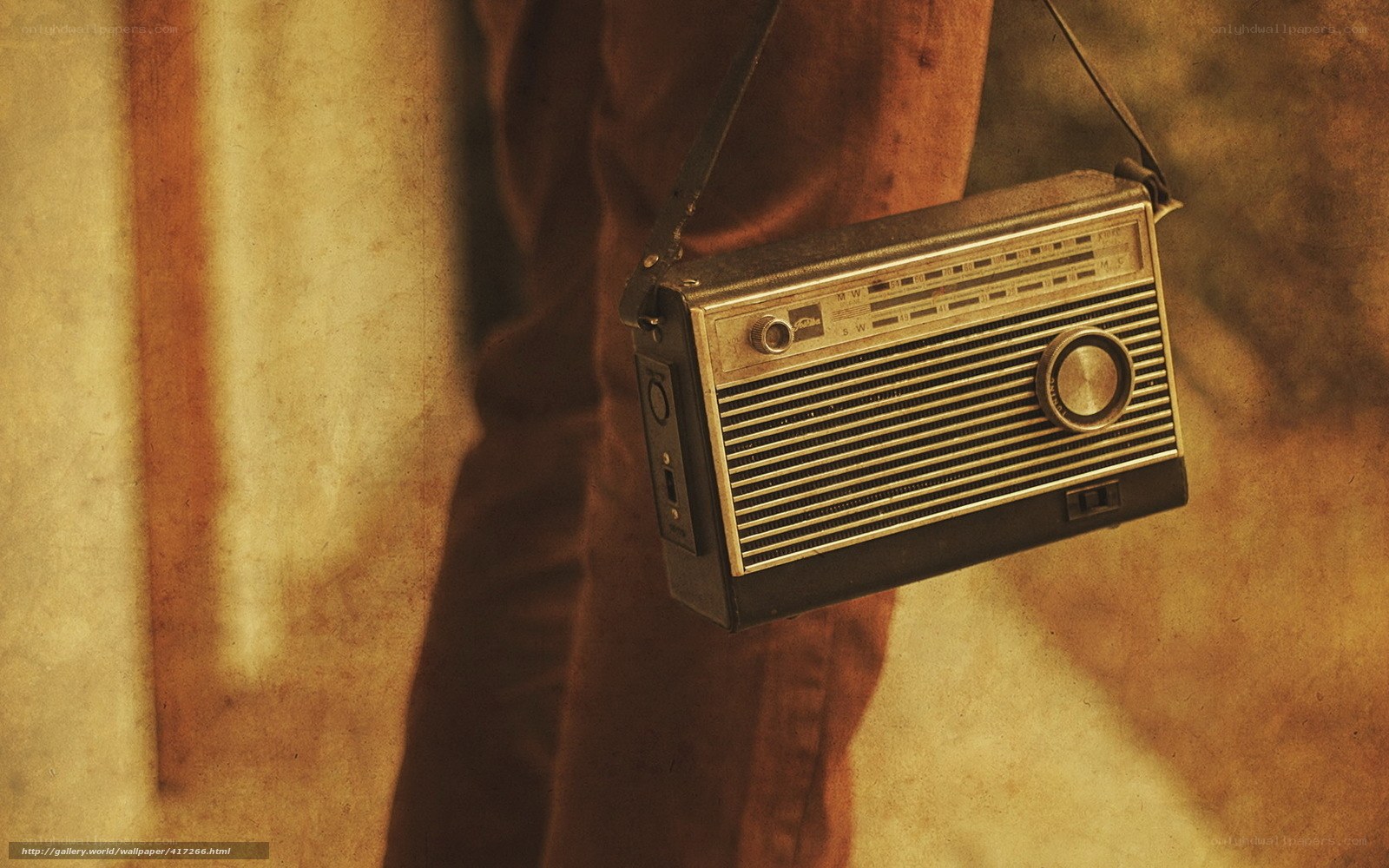 vintage radio hanging on strap