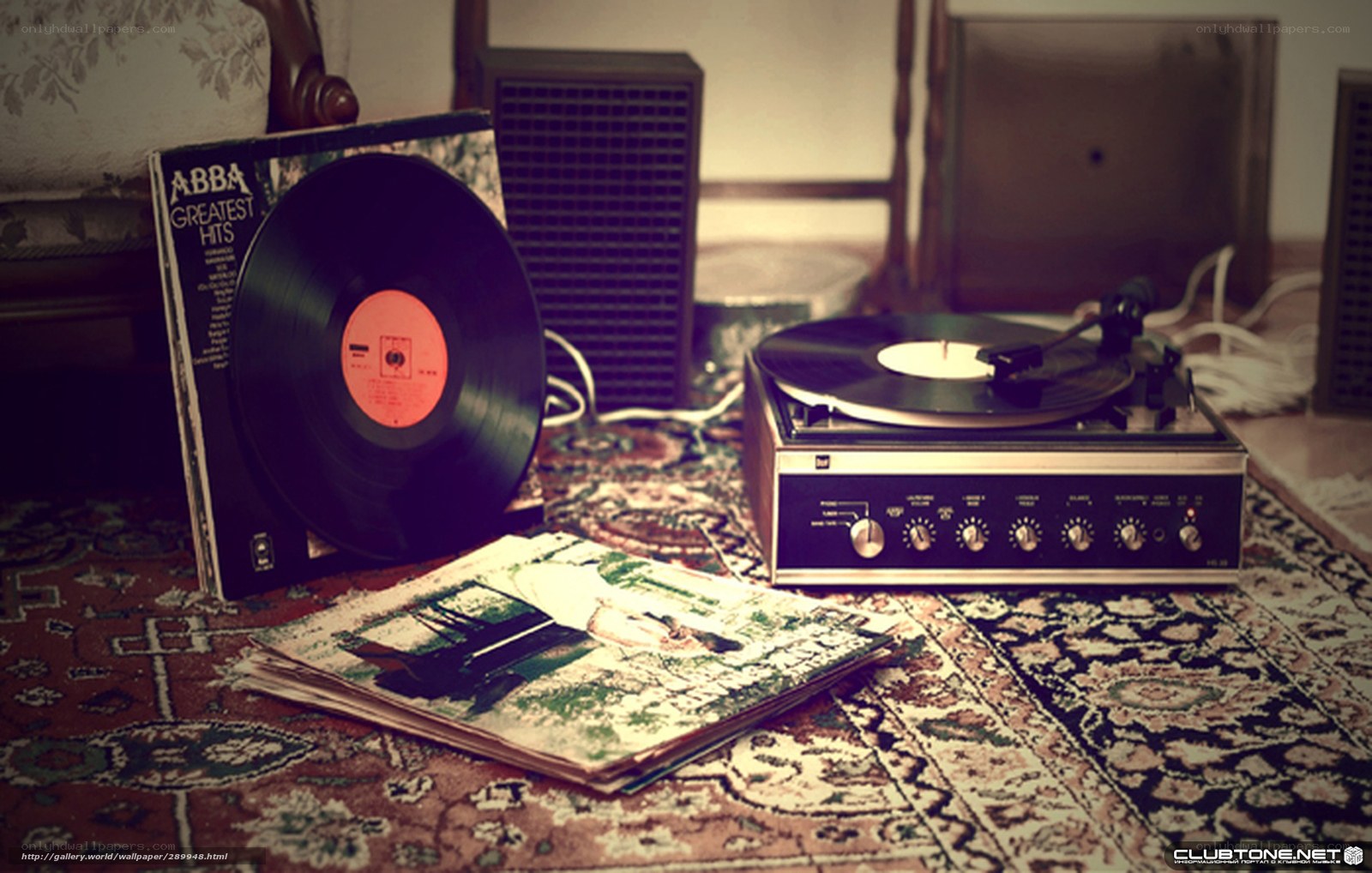 vintage record player setup
