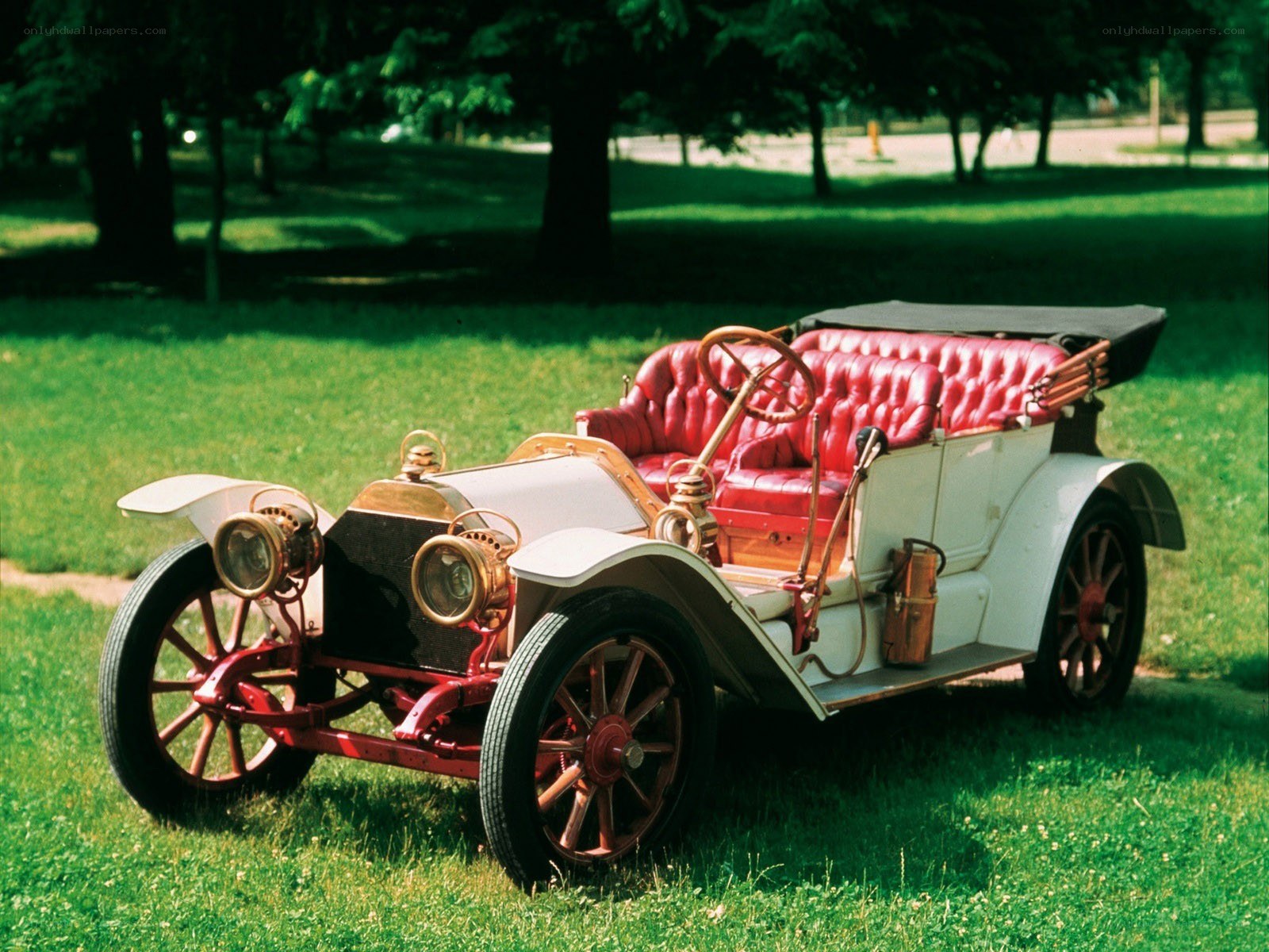 Vintage red and white car