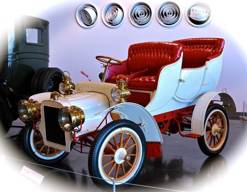 Vintage red and white car