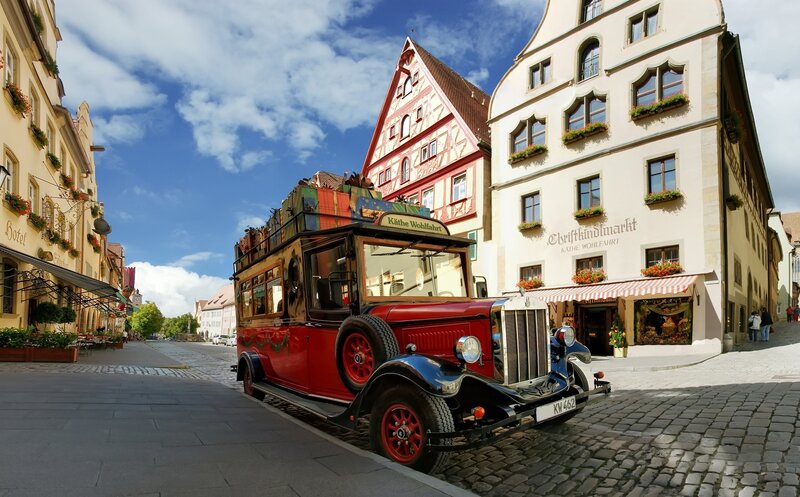 Vintage red bus in German town
