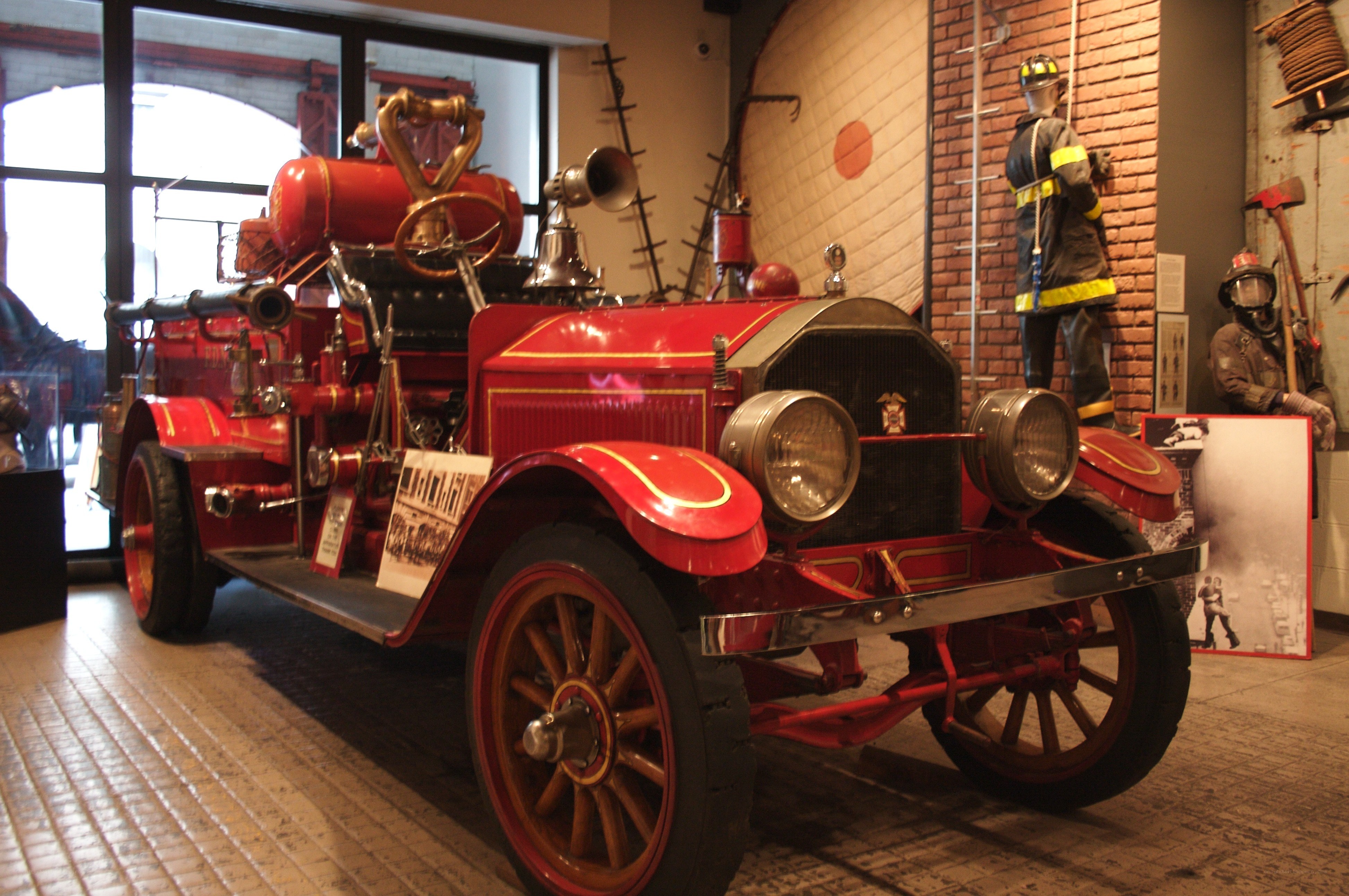 Vintage red fire engine on display
