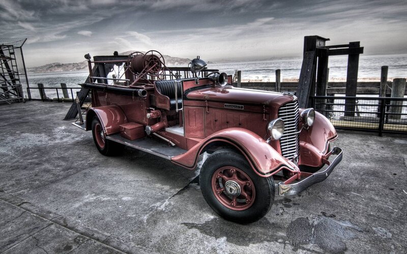 Vintage Red Fire Truck — Dramatic