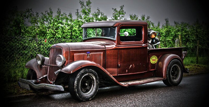 Vintage Red Pickup Truck — Dramatic