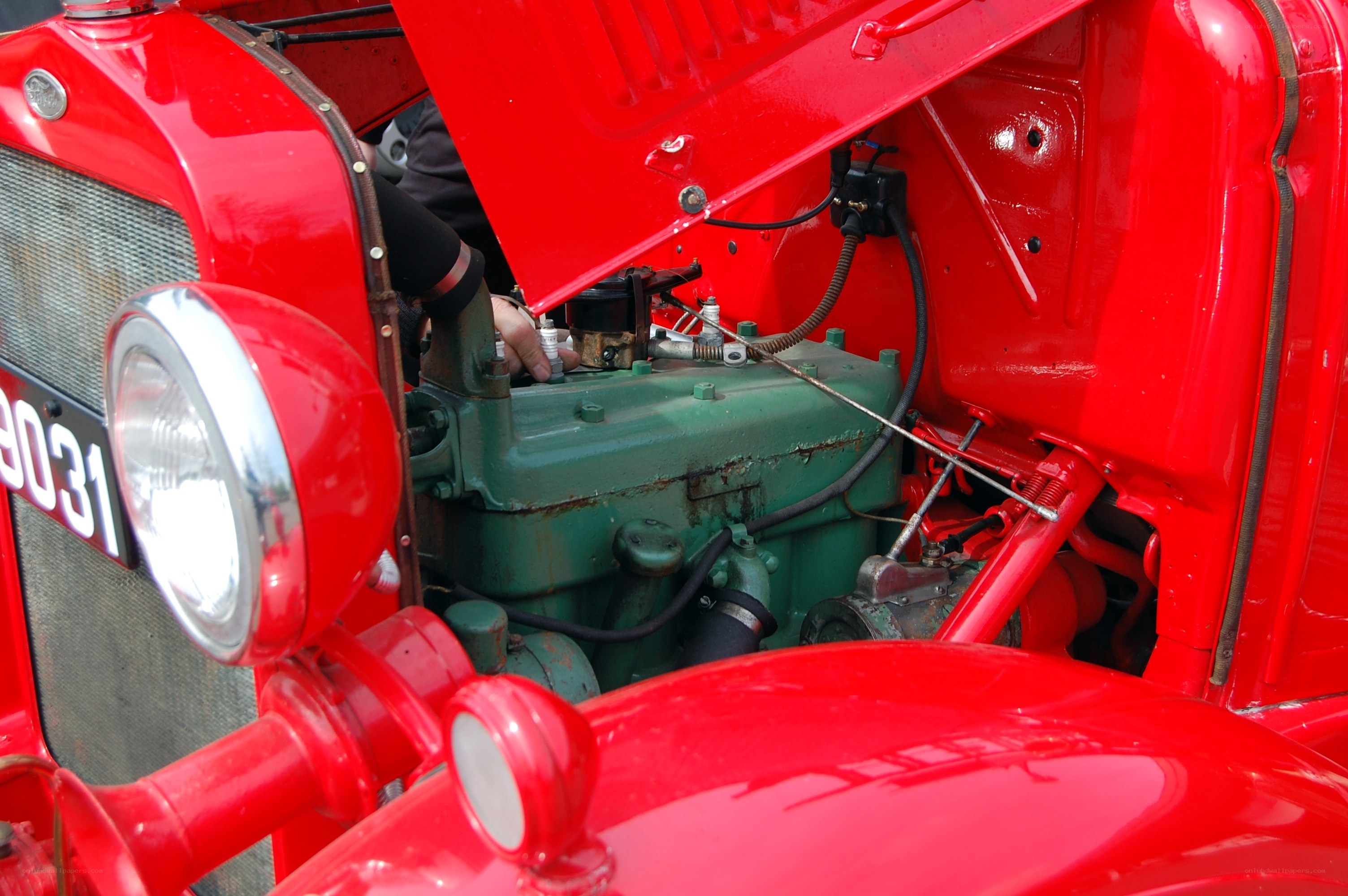 Vintage red truck engine
