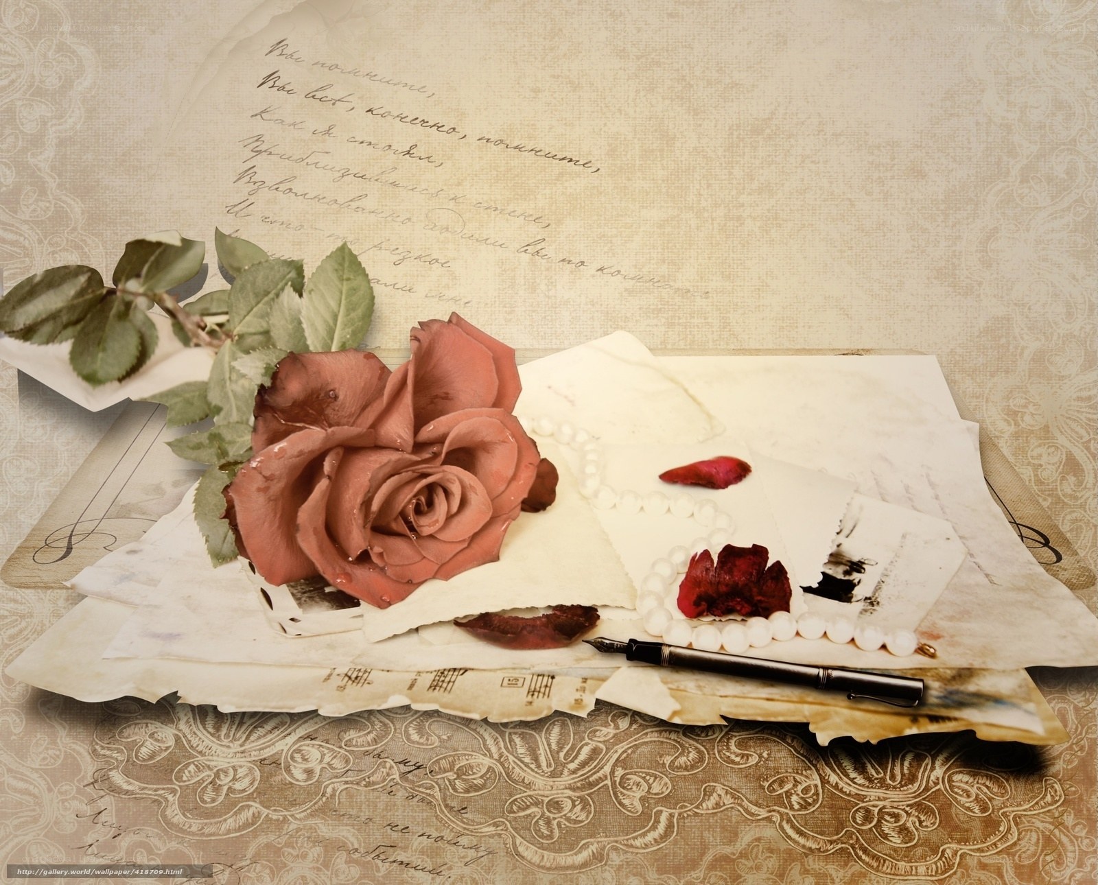 Vintage rose and letters