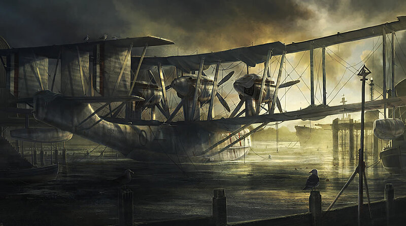 Vintage seaplane at dock