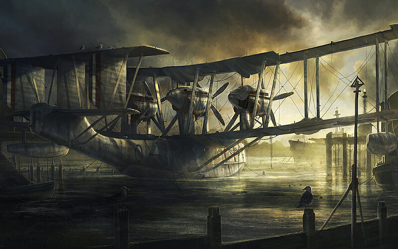 Vintage seaplane at dock