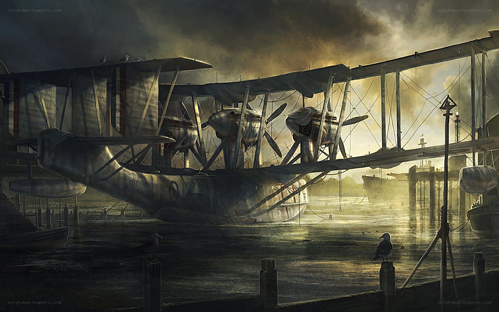 Vintage seaplane at dock