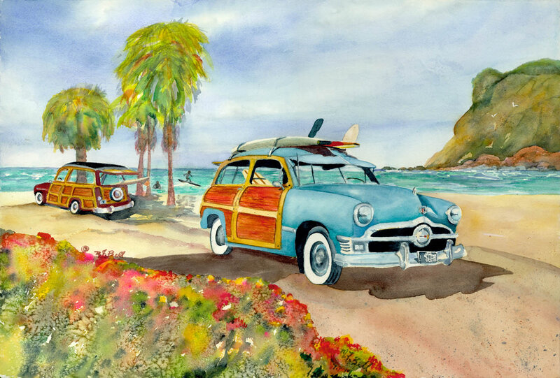 Vintage Station Wagons on Beach