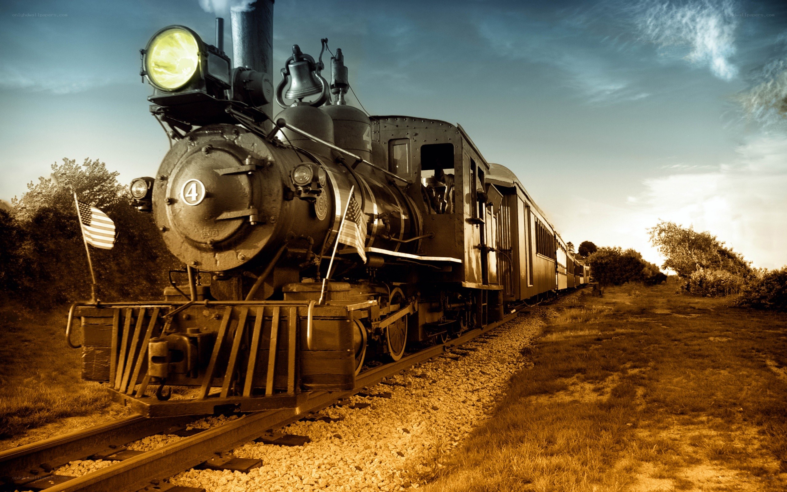 Vintage steam train on tracks