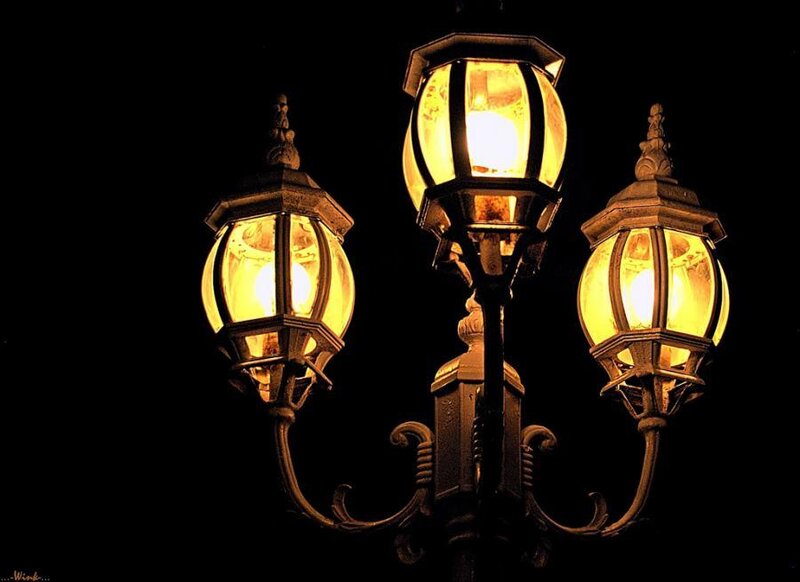 vintage street lamps at night