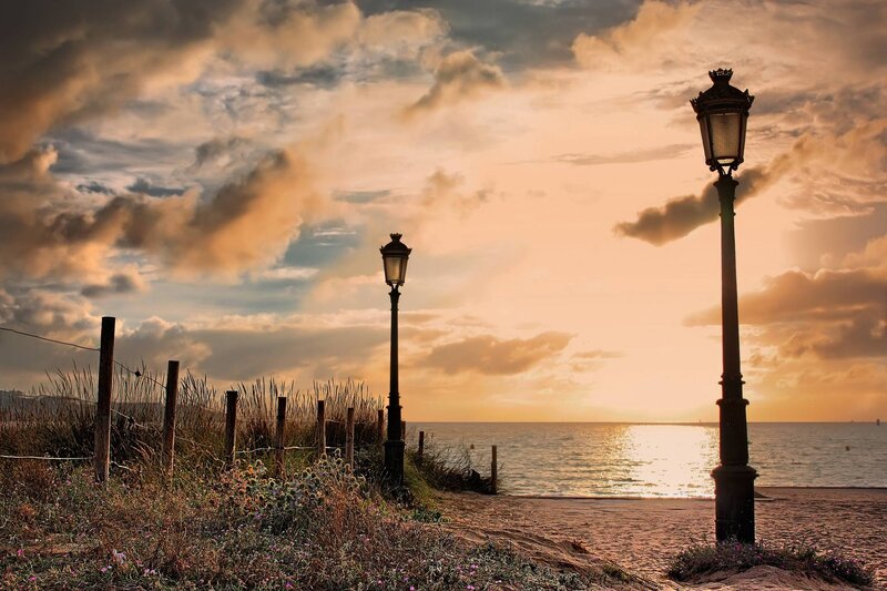 Vintage Street Lamps on Beach
