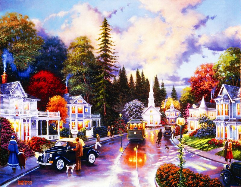 Vintage Street Scene — Blue