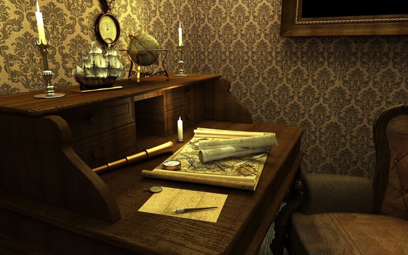 vintage study with nautical items