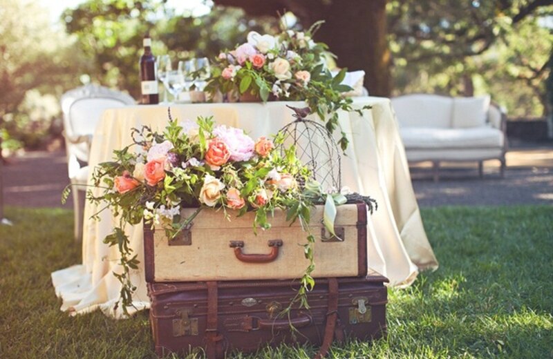 Vintage Suitcases with Flowers