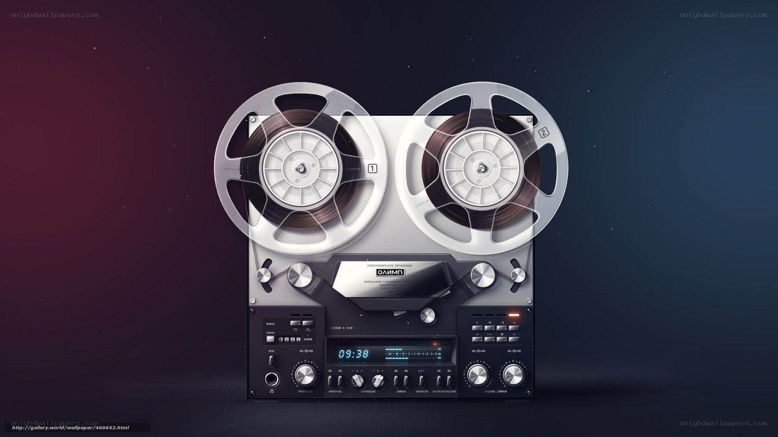 Vintage tape recorder on gradient