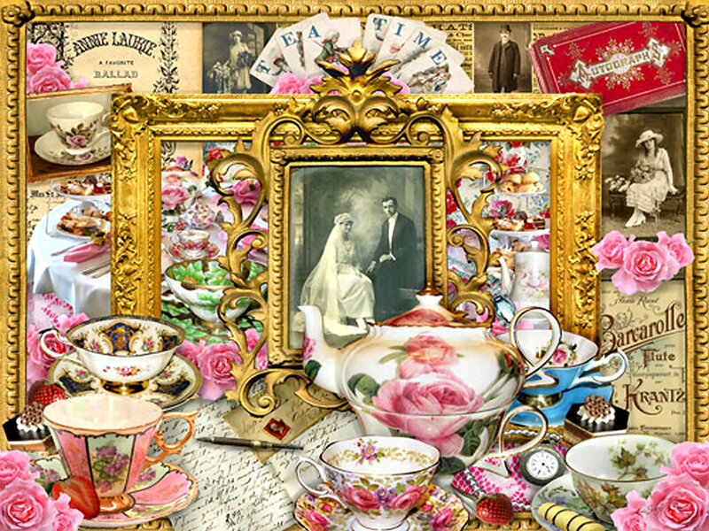 Vintage Tea Party Collage — Pink