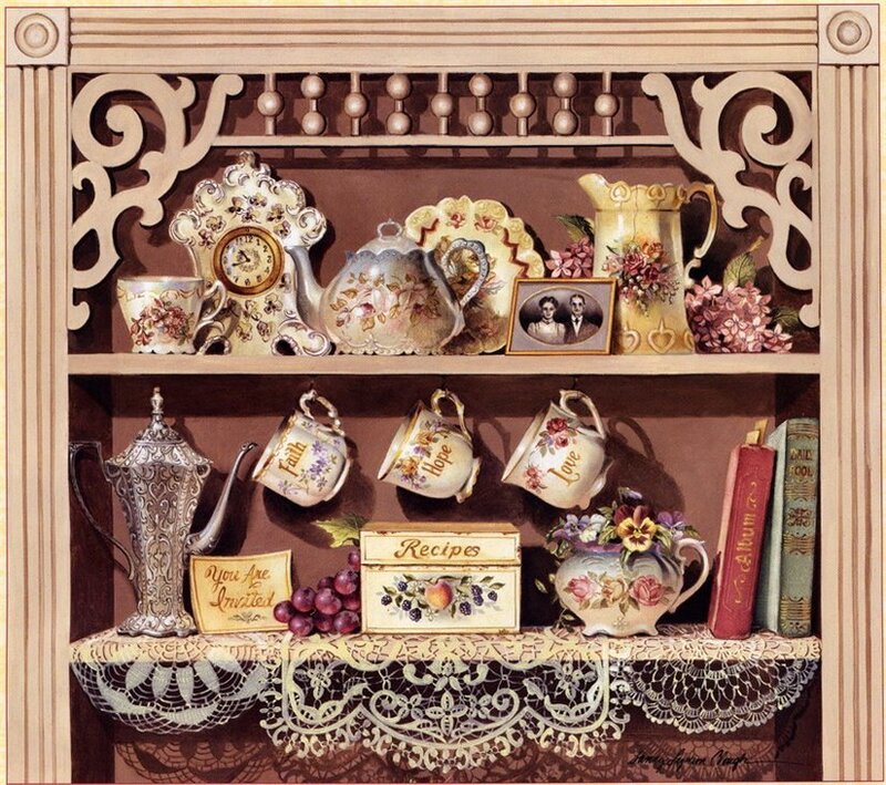 Vintage tea set display