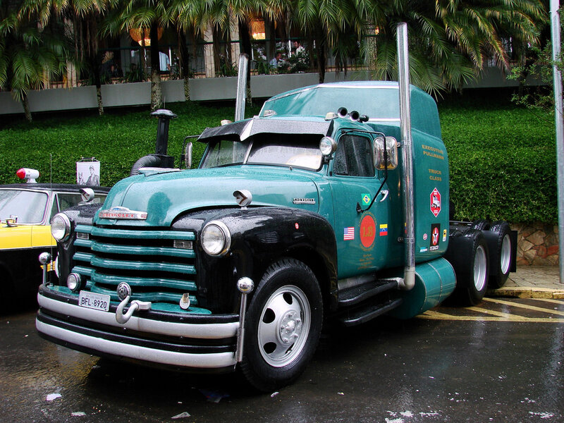 vintage teal semi-truck