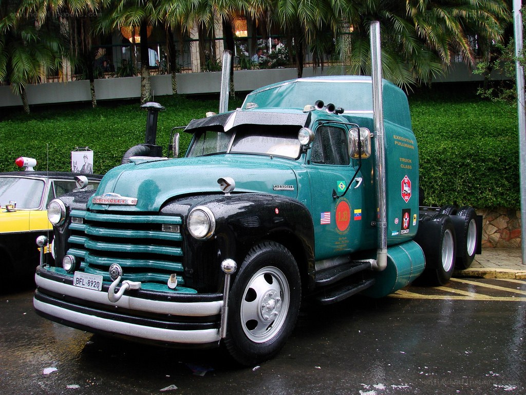 vintage teal semi-truck