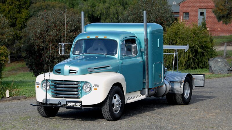 vintage teal truck with chrome details