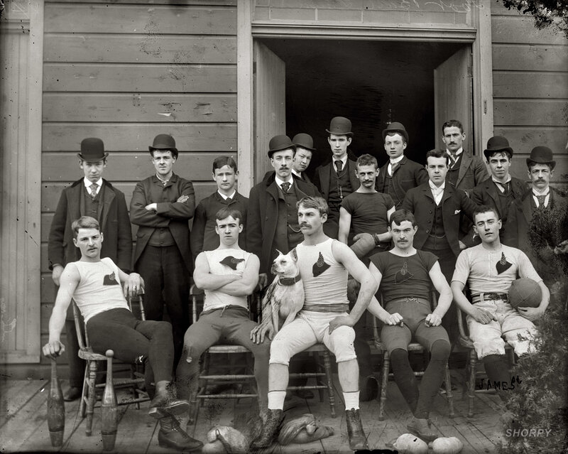 Vintage team photo with dog