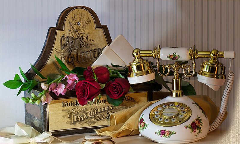 Vintage Telephone and Flowers
