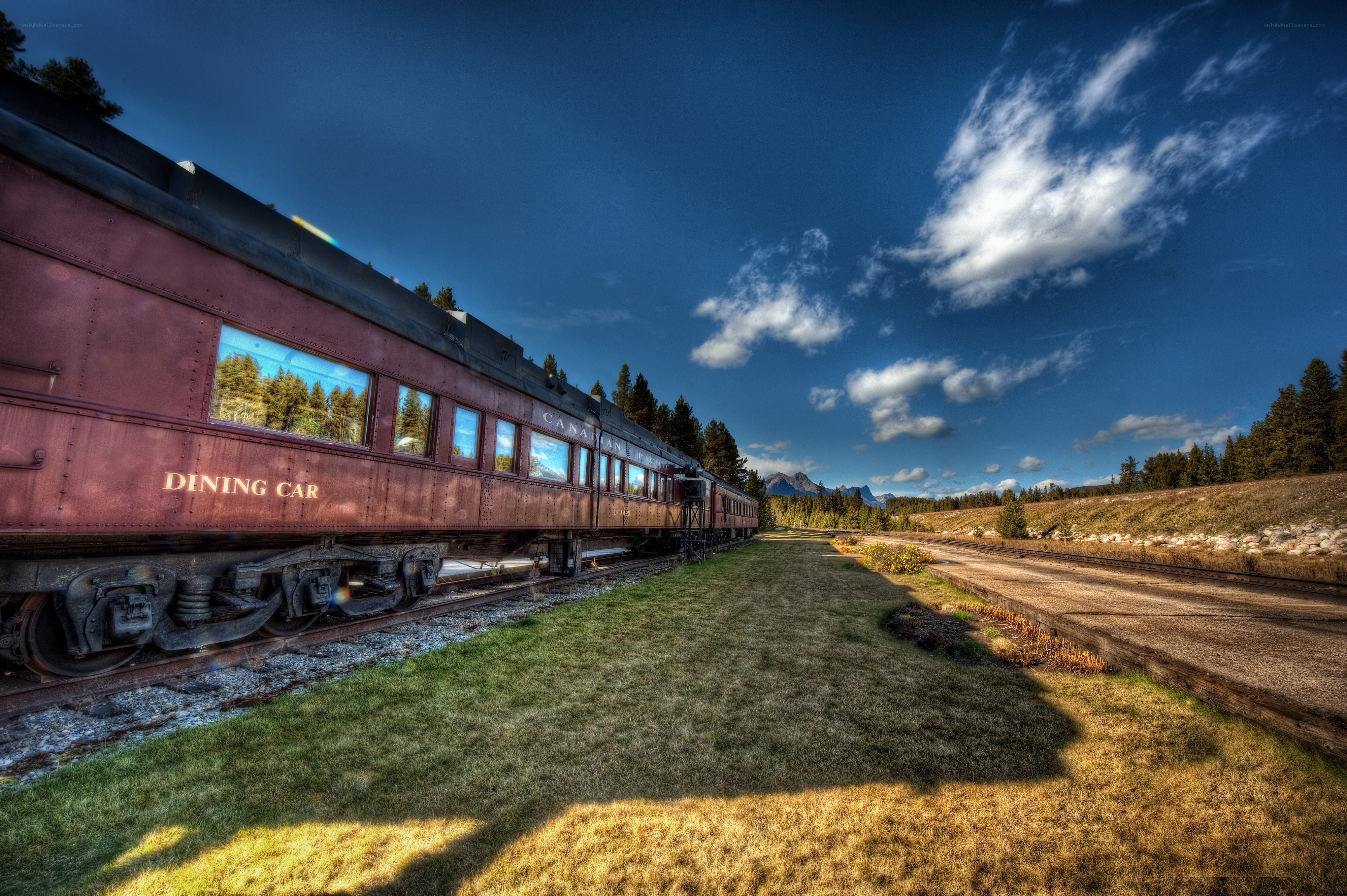 Vintage train in mountain landscape