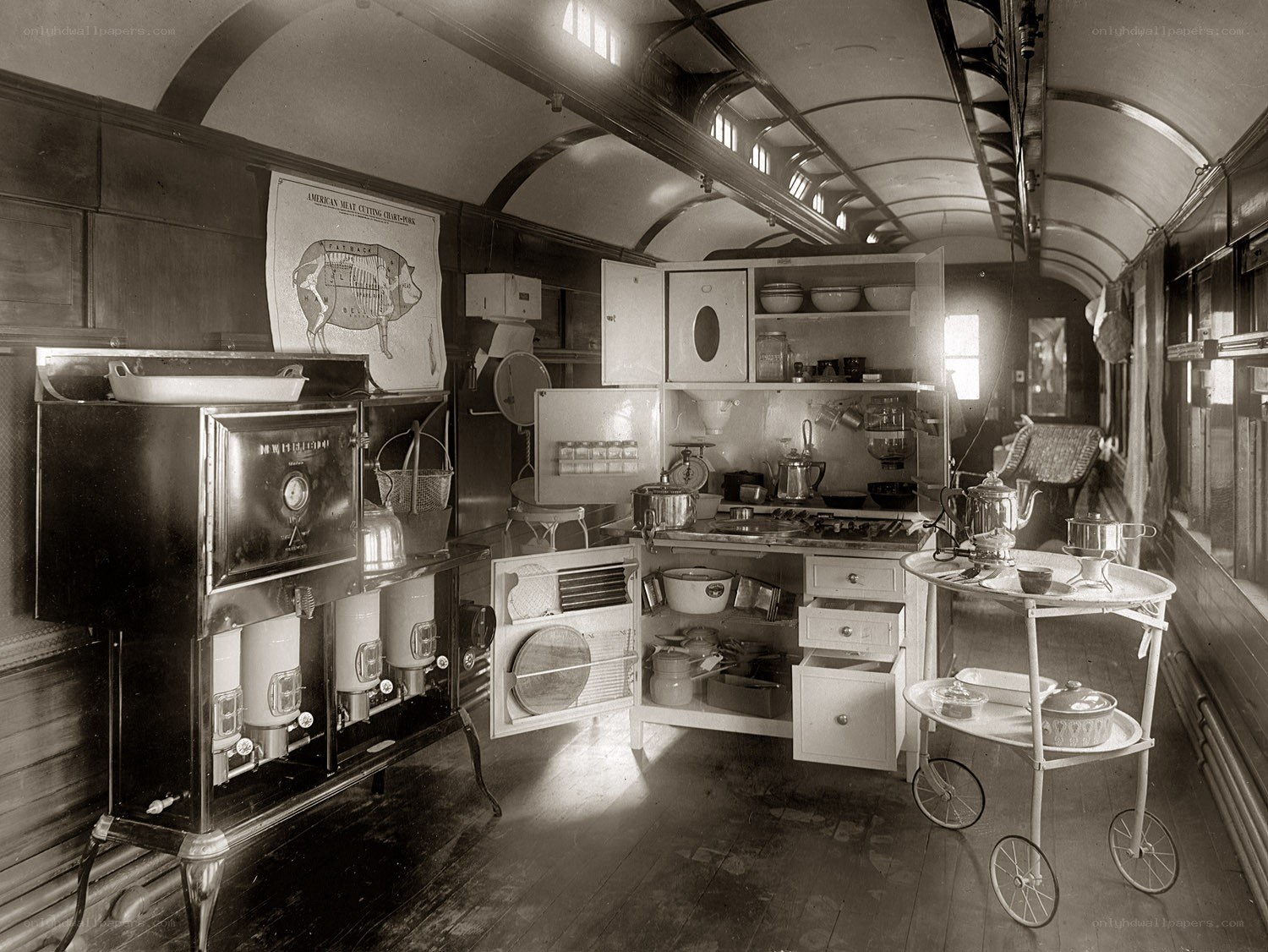 Vintage train kitchen interior