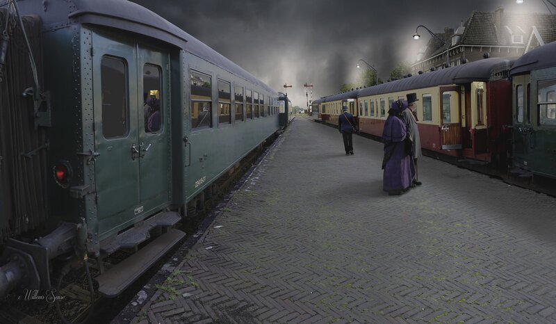 Vintage Train Station — Green, Dramatic