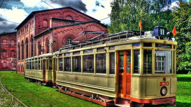 Vintage Tram on Grass