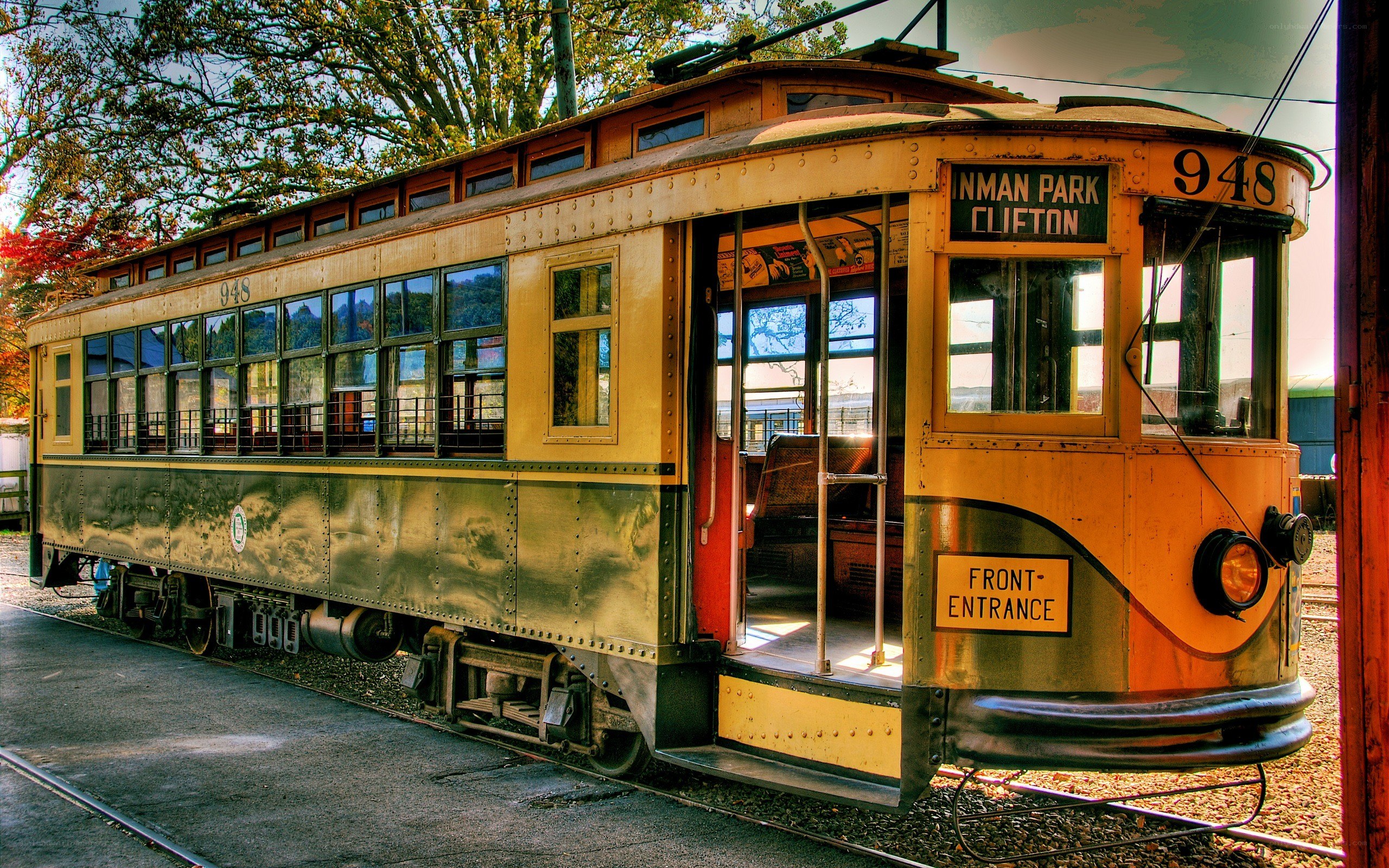 Vintage trolley car on display