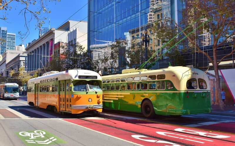 Vintage Trolleys on Street