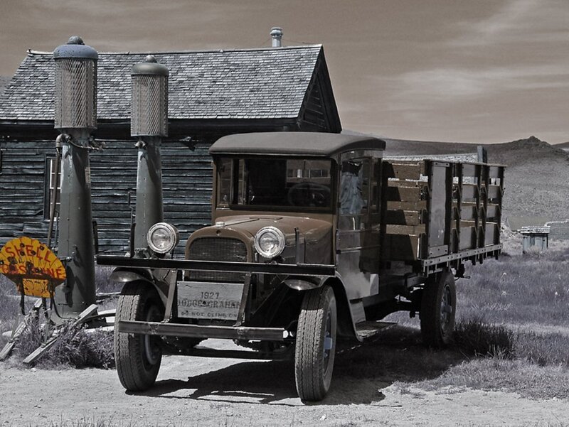 Vintage truck at gas station