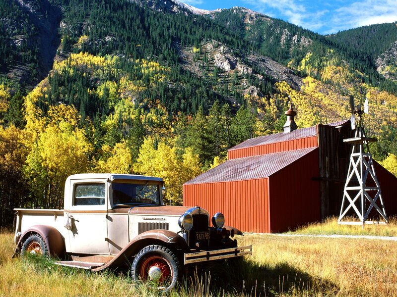 Vintage Truck in Field — Red