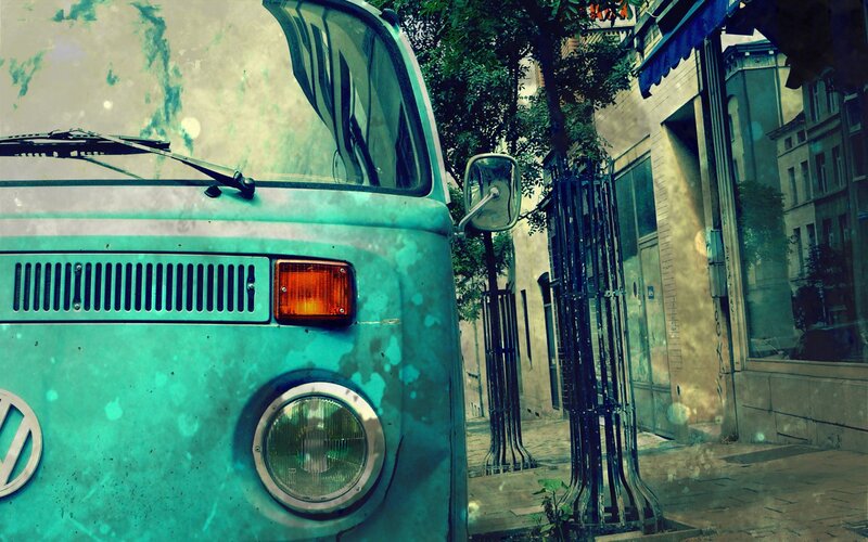 Vintage Turquoise Van — Teal, Nostalgic, Afternoon